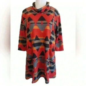 Reborn, Aztec Print,  Tunic Dress, Size M